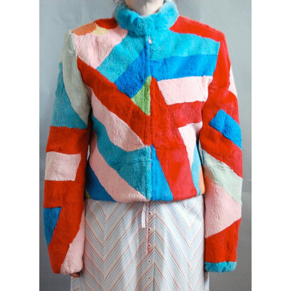 Rabbit Fur Coat Boho Bright Color